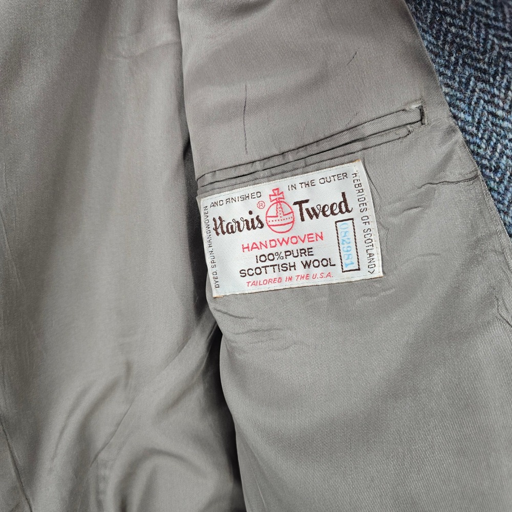 Vintage Orvis Harris Tweed Scottish Wool Blazer 44R Herringbone Sport Coat USA - Picture 3 of 16